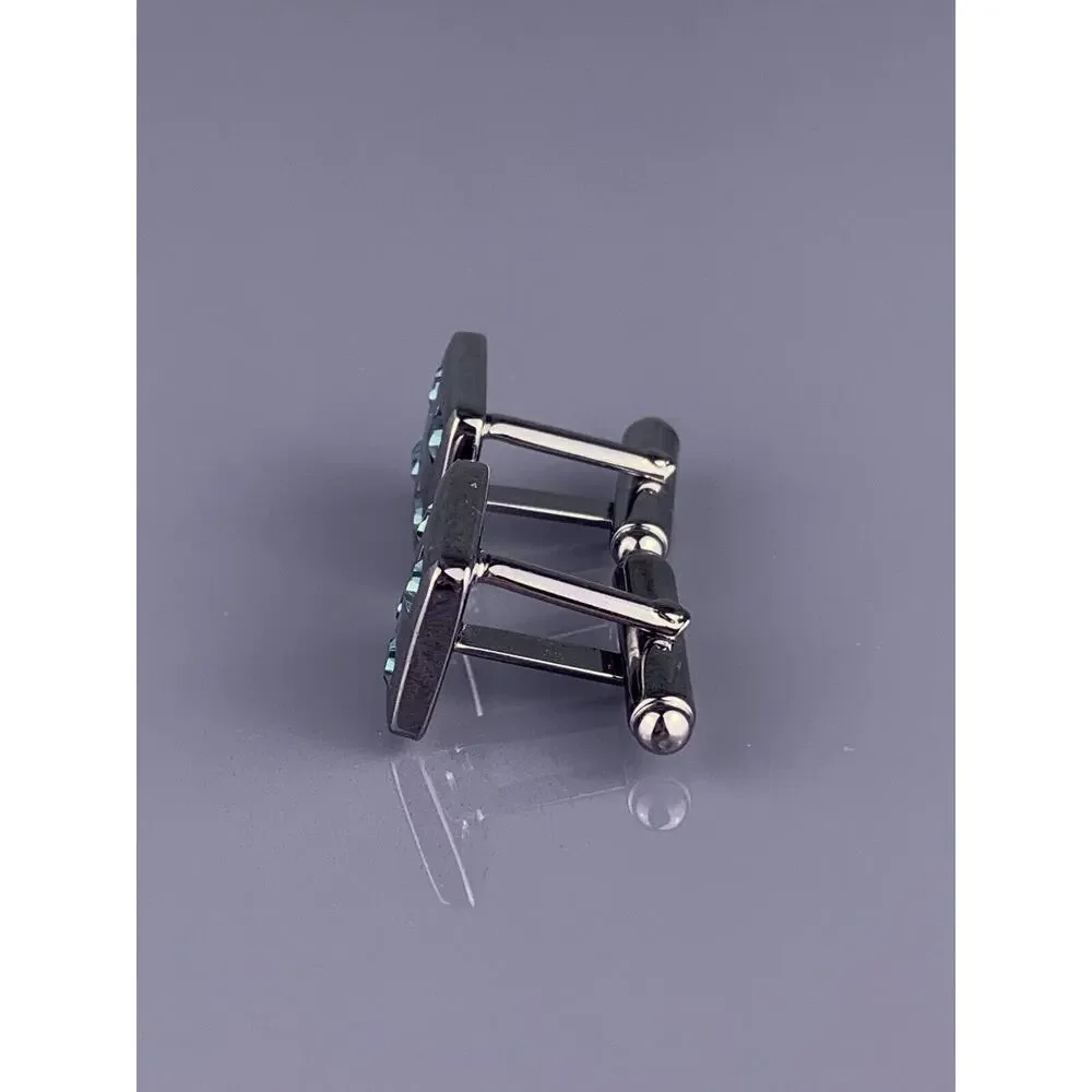 Teal Blue Swarovski Crystal Cufflinks Stainless Steel Small Square Vintage